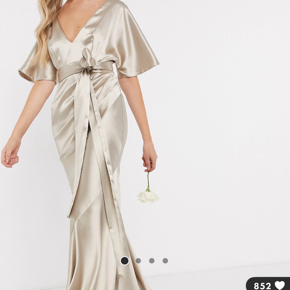 ASOS DESIGN Bridesmaid Satin Kimono Sleeve Maxi dress in Oyster